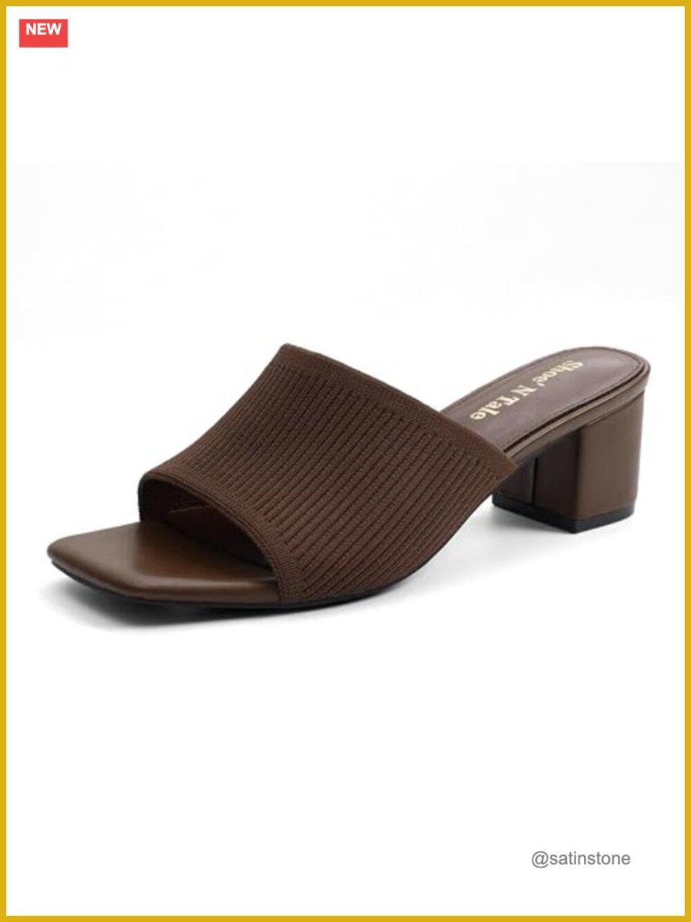 Womens Square Toe Knit Mules Block Heel Sandals Slip On